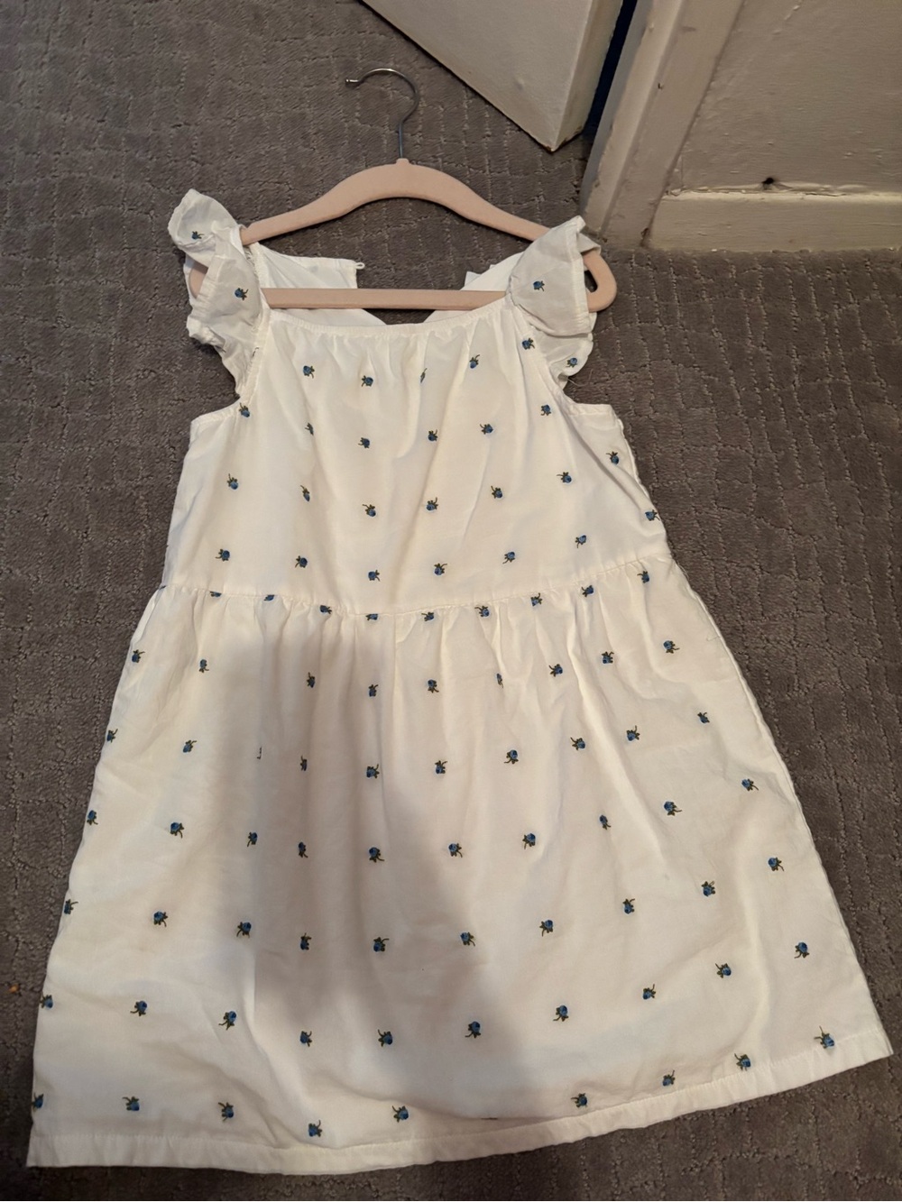 Splendid White Sundress with Blue Floral Embroidery